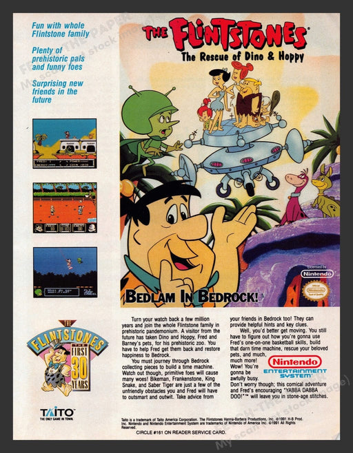 1992 The Flintstones: The Rescue of Dino & Hoppy Video Game Print Advertisement