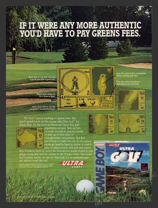 1992 Ultra Golf "Pay greens fees" Video Game Print Advertisement Fetch the Paper!