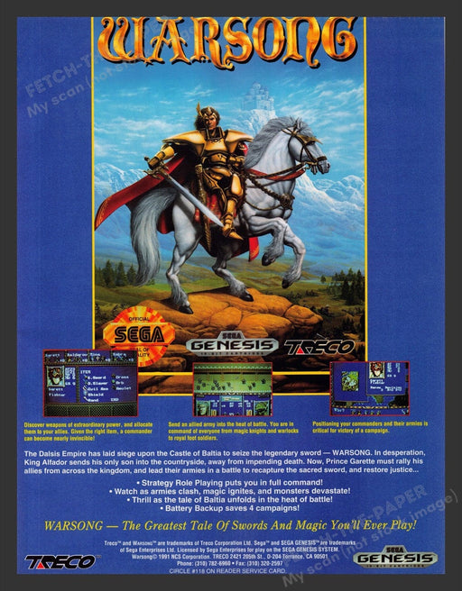 1992 Warsong Video Game Print Advertisement