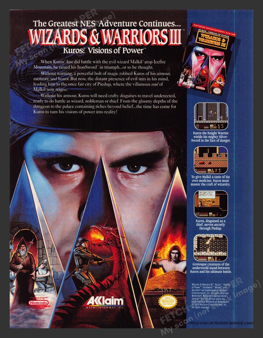 1992 Wizards & Warriors III Video Game Print Advertisement