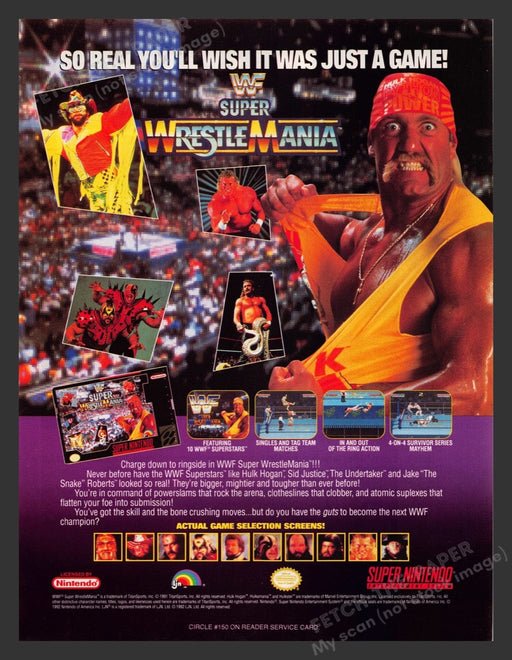 1992 WWF Super Wrestle Mania Hulk Hogan Video Game Print Advertisement