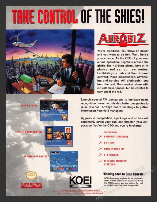 1993 Aerobiz Take Control of the Skies Video Game Print Advertisement