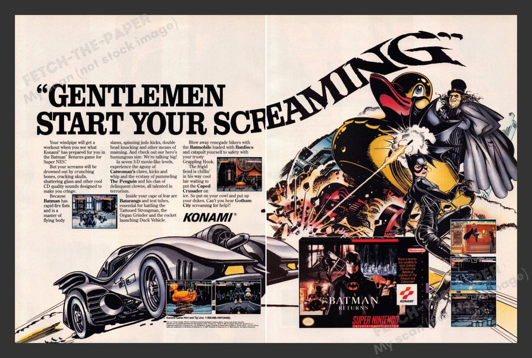 1993 Batman Returns Super NES Video Game Print Advertisement (2 Pages)