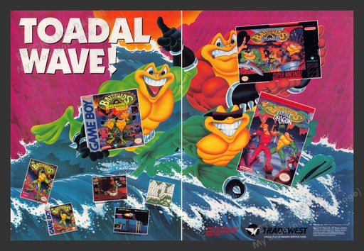 1993 Battletoads "Toadal Wave!" Video Game Print Advertisement (2 pgs) Fetch the Paper!