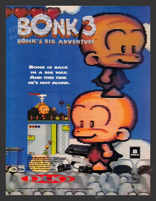1993 Bonk 3: Bonk's Big Adventure Video Game Print Advertisement