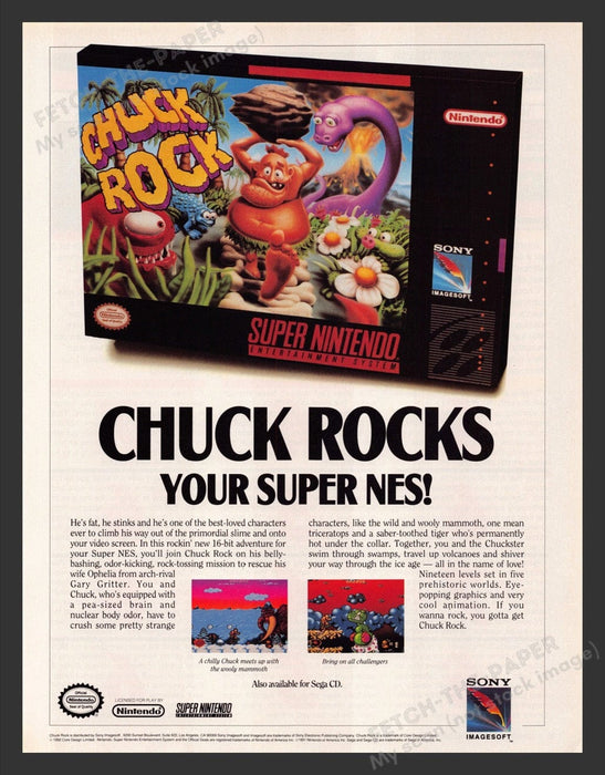 1993 Chuck Rock Your Super NES Video Game Print Advertisement