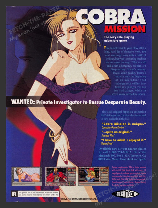1993 Cobra Mission Sexy Role Playing Adventure Video Game Print Ad Fetch the Paper!