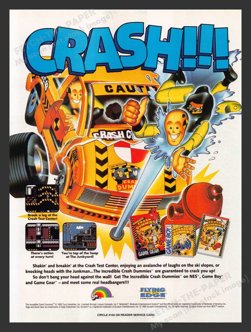 1993 Crash Dummies "Crash!!!" Video Game Print Advertisement Fetch the Paper!