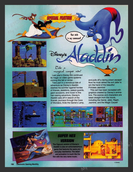 1993 Disney's Aladdin "Special Feature" Video Game Print Advertisement
