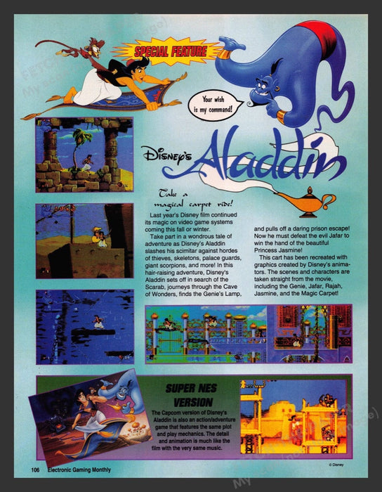 1993 Disney's Aladdin "Special Feature" Video Game Print Advertisement