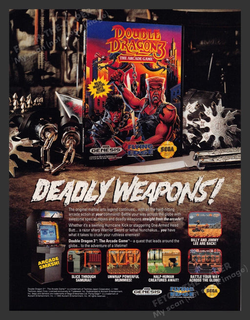 1993 Double Dragon 3: The Arcade Game Deadly Video Game Print Advertisement