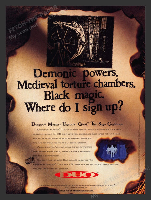 1993 Dungeon Master - Theron's Quest: The Saga Continues Video Game Print Ad Fetch the Paper!