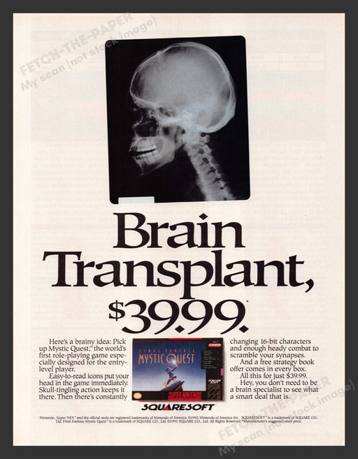 1993 Final Fantasy Mystic Quest Brain Transplant Video Game Print Advertisement
