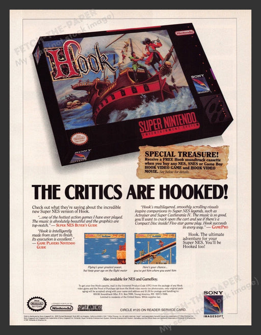 1993 Hook "Critics are Hoocked" Video Game Print Advertisement