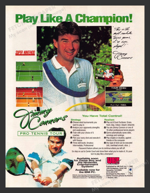 1993 Jimmy Connors Pro Tennis Tour Video Game Print Advertisement