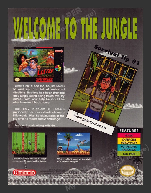 1993 Lester the Unlikely "Welcome to the Jungle" Video Game Print Advertisement