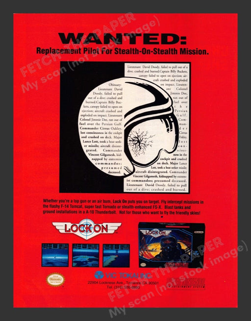 1993 Lock On "Wanted" Video Game Print Advertisement