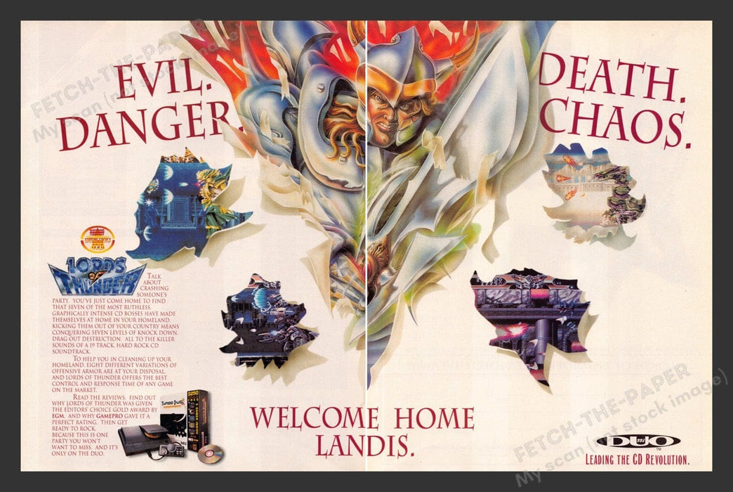 1993 Lords of Thunder on the Duo Evil Video Game Print Advertisement (2 Pages)