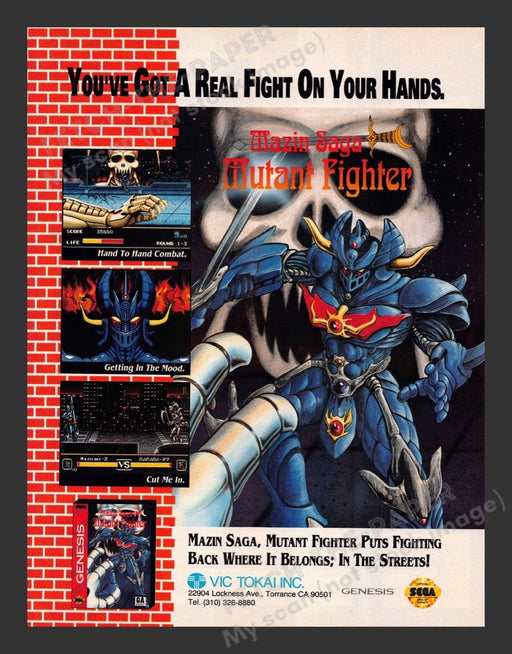 1993 Mazin Saga Mutant Fighter Video Game Print Advertisement