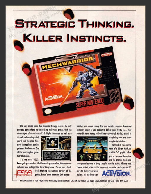 1993 Mech Warrior "Killer Instincts" Video Game Print Advertisement