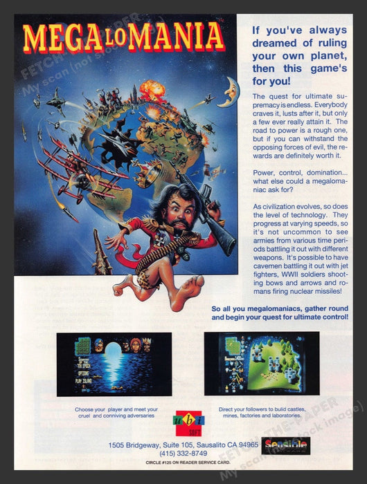 1993 Mega-Lo-Mania Video Game Print Advertisement Fetch the Paper!