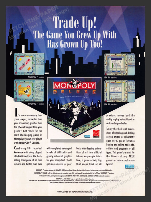 1993 Monopoly Deluxe Video Game Print Advertisement Fetch the Paper!