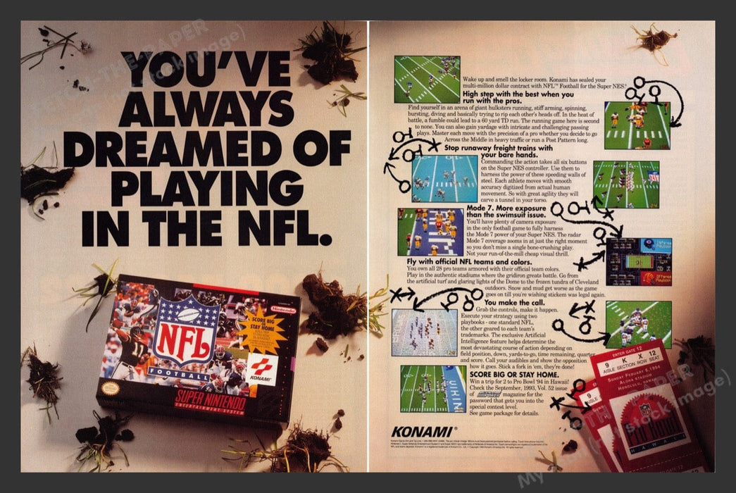 1993 NFL Football Super Nintendo Video Game Print Advertisement (2 Pages)
