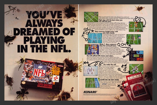 1993 NFL Football Super Nintendo Video Game Print Advertisement (2 Pages)