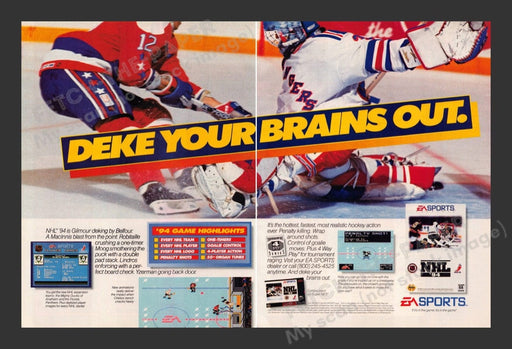 1993 NHL '94 "Deke Your Brains Out" Video Game Print Advertisement (2 Pages)