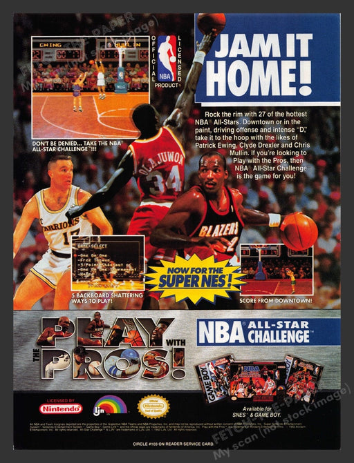 1993 Play with the Pros! NBA All-Star Challenge Video Game Print Advertisement Fetch the Paper!