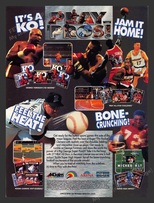 1993 Play with the Pros! Sports Video Game Print Advertisement Fetch the Paper!