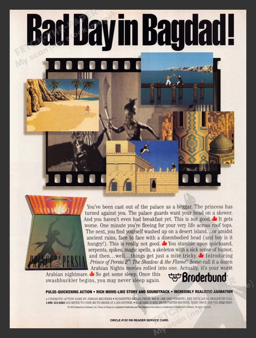 1993 Prince of Persia 2 "Bad day in Bagdad!" Video Game Print Advertisement Fetch the Paper!