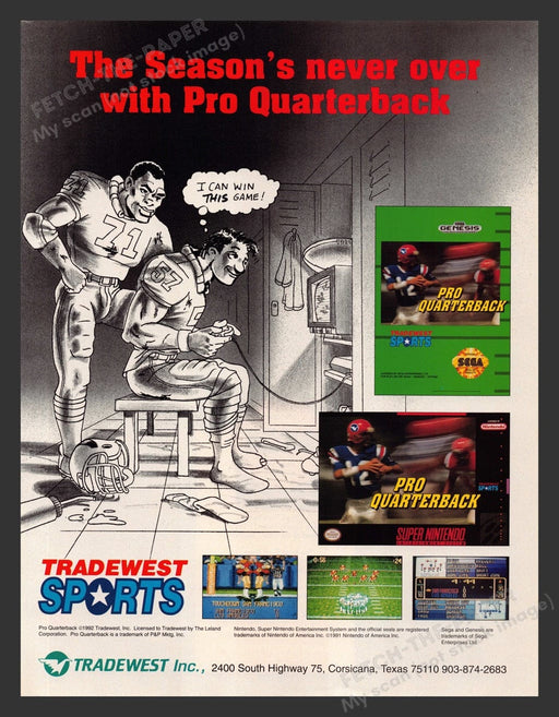 1993 Pro Quarterback Season is Never Over Video Game Print Advertisement