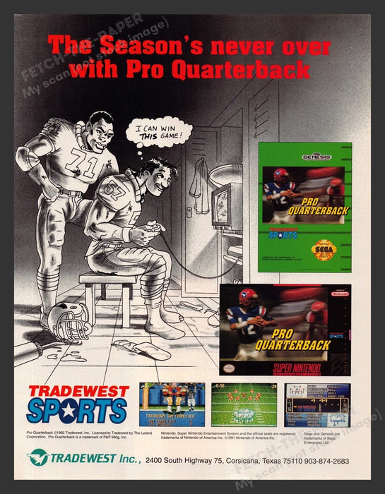 1993 Pro Quarterback Season is Never Over Video Game Print Advertisement
