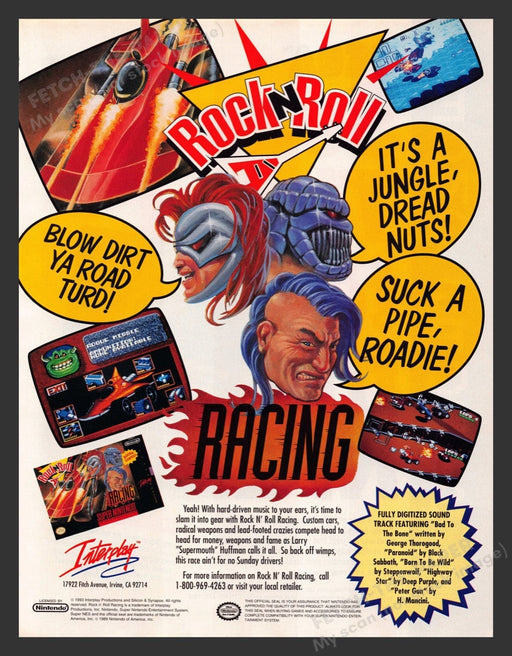 1993 Rock 'n Roll Racing Video Game Print Advertisement
