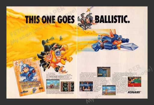 1993 Rocket Knight Adventures Video Game Print Advertisement (2 Pages)