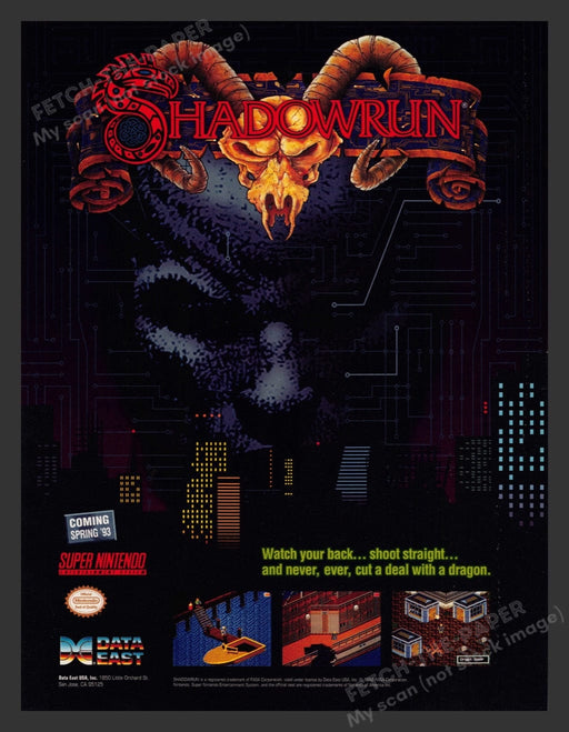 1993 Shadowrun "Watch Your Back!" Video Game Print Advertisement