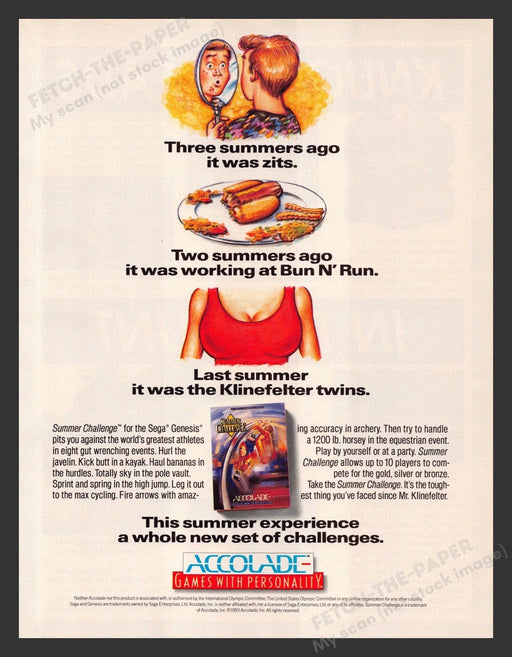 1993 Summer Challenge Busty Boobs Video Game Print Advertisement