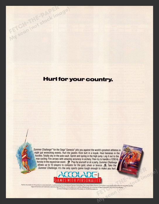 1993 Summer Challenge Olympic Style Video Game Print Advertisement
