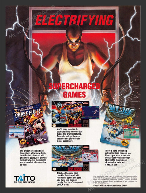 1993 Supercharged Games "Electrifying" Video Game Print Advertisement Fetch the Paper!