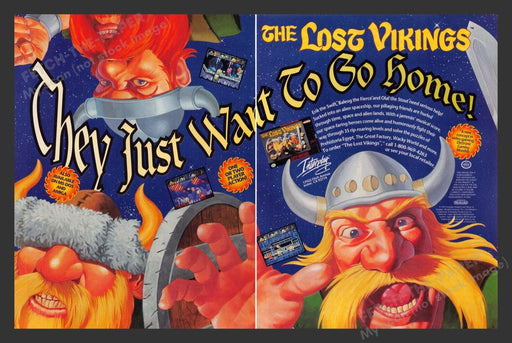 1993 The Lost Vikings Video Game Print Advertisement (2 Pages)