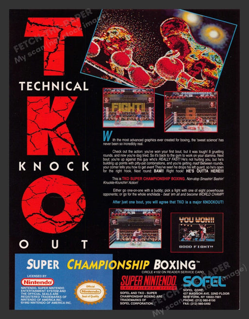 1993 TKO Super Championship Boxing Video Game Print Advertisement