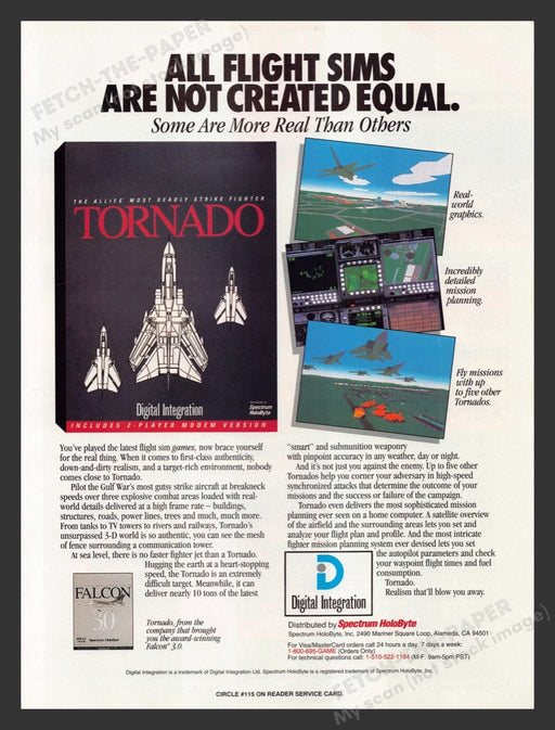 1993 Tornado Strike Fighter Video Game Print Advertisement Fetch the Paper!