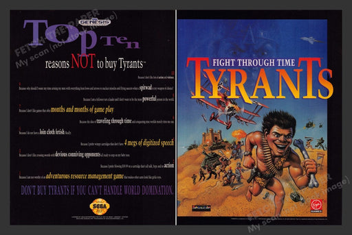 1993 Tyrants "Fight Through Time" Video Game Print Advertisement (2 Pages)