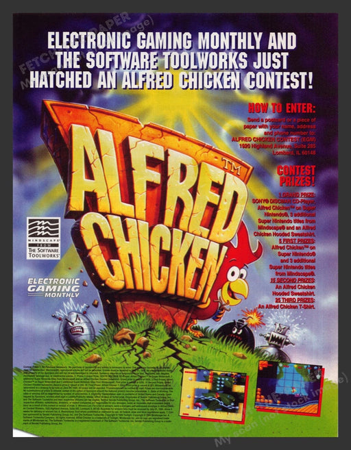 1994 Alfred Chicken Contest Video Game Print Advertisement