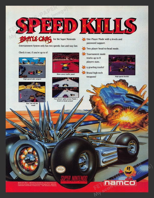 1994 Battle Cars "Speed Kills" Video Game Print Advertisement