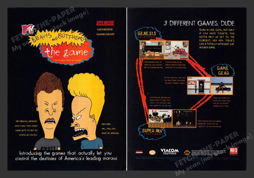 1994 Beavis and Butt-head The Game Video Game Print Advertisement (2 Pgs)