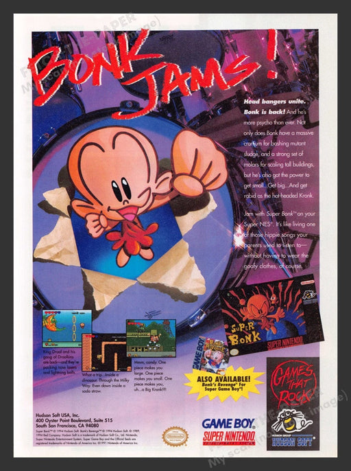 1994 Bonk Jams Video Game Print Advertisement