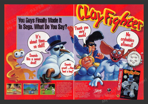 1994 Clay Fighter Video Game Print Advertisement (2 Pages)