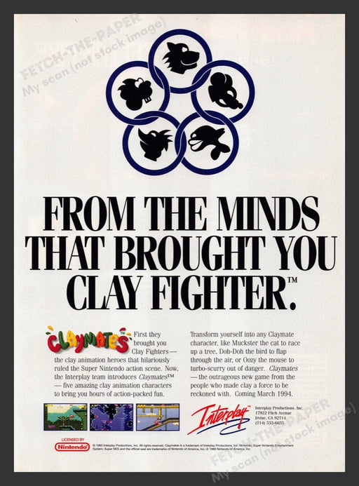 1994 Claymates from Clay Fighter Minds Video Game Print Advertisement